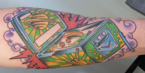 tattoos of pinball | Pinball Tattoos?!?!?! Pinball Tattoo, Pinball Art, Stitch Tattoo, Color Blending, Sydney Australia, Tattoo Artist, Soft Colors, Brush Strokes, Watercolor Tattoo