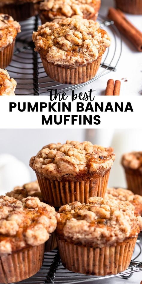 Pumpkin Banana Streusel Muffins, Banana Pumpkin Recipes Healthy, Pumpkin Banana Chocolate Chip Muffins, Sourdough Banana Pumpkin Muffins, Banana Pumpkin Recipes, Pumpkin Banana Cake, Banana Pumpkin Muffins, Thanksgiving Pumpkin Recipes, Bananas Recipes