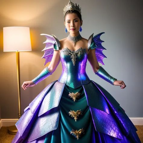 Mythical Fashion, Dress Armor, Dragon Dress, Dragon Queen, Dragon Costume, Purple Dragon, Beauty Magic, Water Dragon, Green Fire