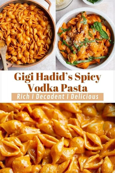 Gigi Hadid's Spicy Vodka Pasta is tender pasta in a rich and creamy tomato sauce with garlic, diced shallot, tomato paste and red pepper flakes. This recipe is so simple and delicious that it has quickly become one of my go-to dishes when I'm craving pasta! It's super easy to make and can be on the dinner table in less than 30 minutes! This Gigi Hadid vodka sauce and pasta is one of those simple recipes that has minimal ingredients, but is just so flavorful and satisfying. Easy Cheap Pasta Recipes, Creative Pasta Dishes, Cheap Pasta, Spicy Vodka Pasta, Red Sauce Pasta Recipe, Spicy Pasta Recipes, Tomato Paste Recipe, Creamy Tomato Pasta, Spicy Pasta