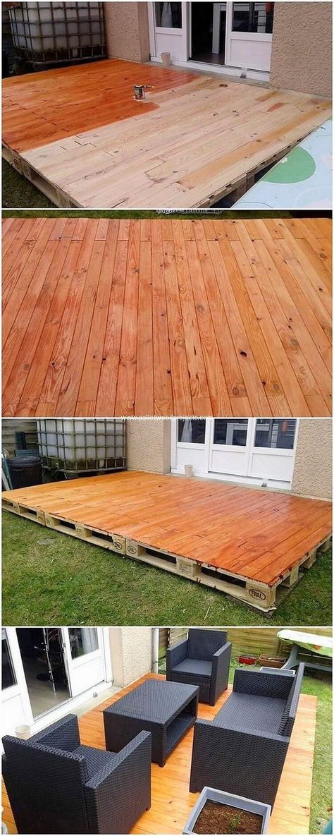 Pallet Dance Floor, Ideas For Wood Pallets, Pallet Patio Decks, Pallet Porch, Diy Wood Pallet, Diy Wood Pallet Projects, Wooden High Chairs, Wood Step Stool, Pallet Patio