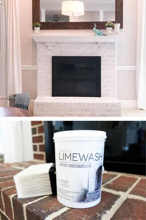 Painted Brick Fireplaces White, Brick Limewash Fireplace, White Wash Vs White Paint Fireplace, Like Wash Brick Fireplace, Brick Fireplace Limewash, Lime Washing Brick Fireplace, Line Wash Fireplace, Brick Fireplace Makeover Whitewash, Lime Wash Vs White Wash