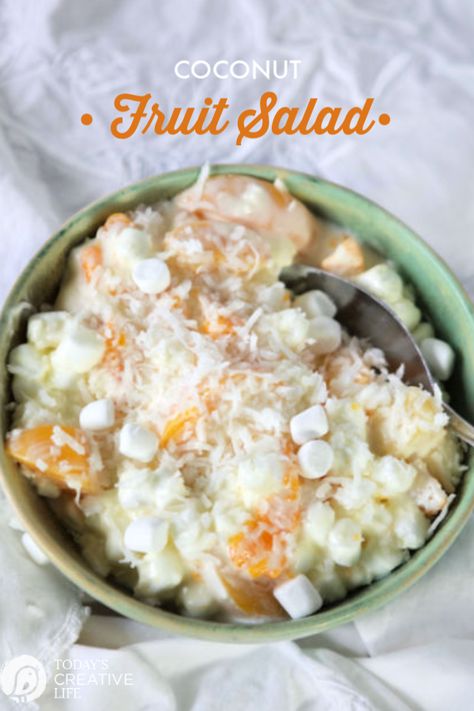 Recipe With Marshmallows, Marshmallow Coconut, Holiday Dinner Sides, Easter Salad Recipes, Easter Salad, Sweet Salad, Picnic Side Dishes, Creamy Fruit Salads, Carrot Salad Recipes