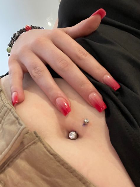 Thirteen Nails, Red Belly Button Piercing, Red Ombre, Belly Button Piercing, Belly Button, Piercings, Nails, Red