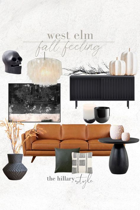 Moody Living Room, Fall Feeling, Faux Branches, Basement Living Rooms, Skull Pumpkin, Table Wall, Leather Pillow, Decor Home Living Room, Living Room Decor Apartment