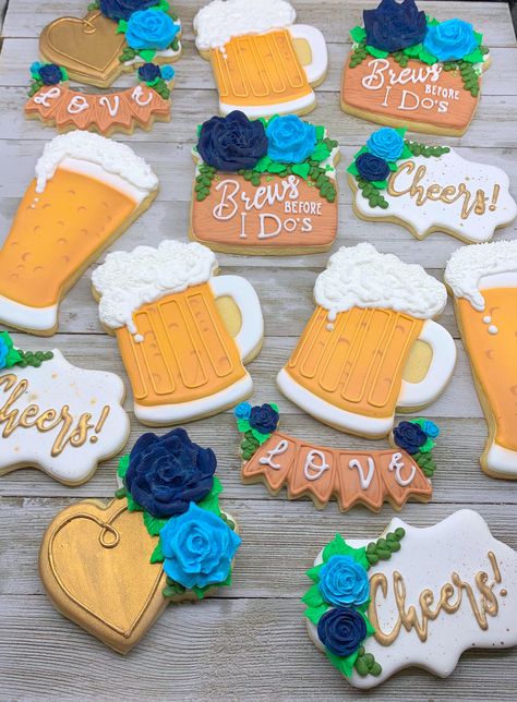 #brews before I do’s #beer Mug Cookies #wood grain cookies #Lager cookies  by Aimee Burke @beesweetcookie Grab A Brew They Are Saying I Do, Brews Before I Dos Cookies, Burgers And Brews Before The I Dos, Beer Engagement Party, Beer Themed Bachelorette Party, Brewery Engagement Party Decorations, Bbq And Brews Before I Do, Brewery Wedding Shower Ideas, Beer Themed Engagement Party