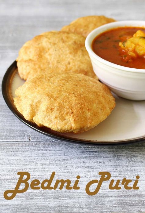 Bedmi Puri Recipe (How to make Bedmi Poori) Crispy Urad Dal Puri Bedmi Puri, Poori Recipe, Indian Bread Recipes, Aloo Recipe, Puri Recipe, Aloo Recipes, Puri Recipes, Urad Dal, Fried Foods