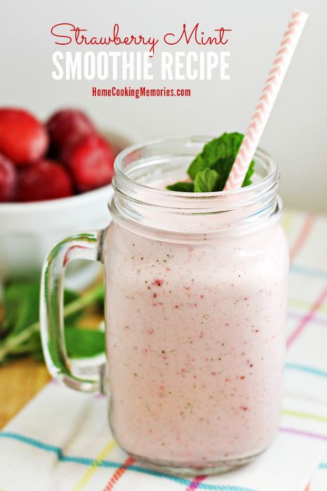 Strawberry Mint Smoothie Recipe - Home Cooking Memories Apricot Smoothie, Blackberry Smoothie, Mint Smoothie, Yogurt Milk, Mint Recipes, Strawberry Mint, Smoothie Prep, Yummy Smoothie Recipes, Fresh Mint Leaves