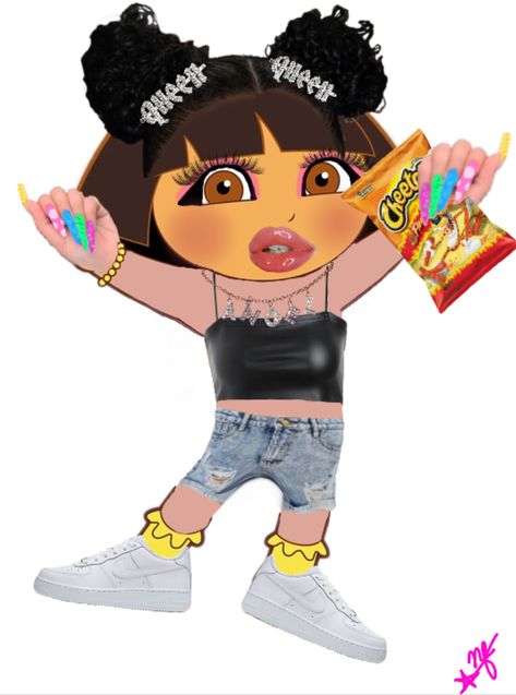 Baddie Dora The Explorer, Baddie Dora, Preppy Characters, Peppa Pig Pictures, Spongebob Jokes, Lace Dress Black Short, Axolotl Cute, Dora Funny, Pig Pictures