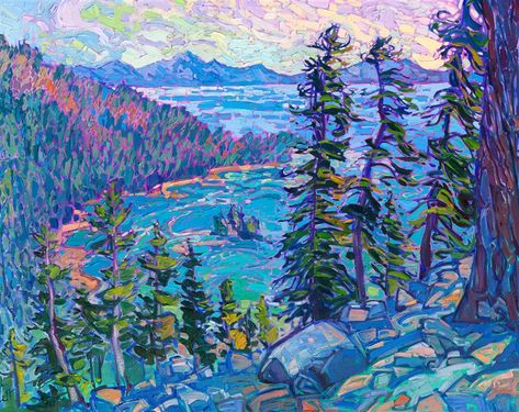 Lake Tahoe Painting, Tahoe Painting, Modern Impressionist Art, Erin Hansen, Multi Panel Paintings, Draw Water, California Palm Trees, American Impressionism, Erin Hanson