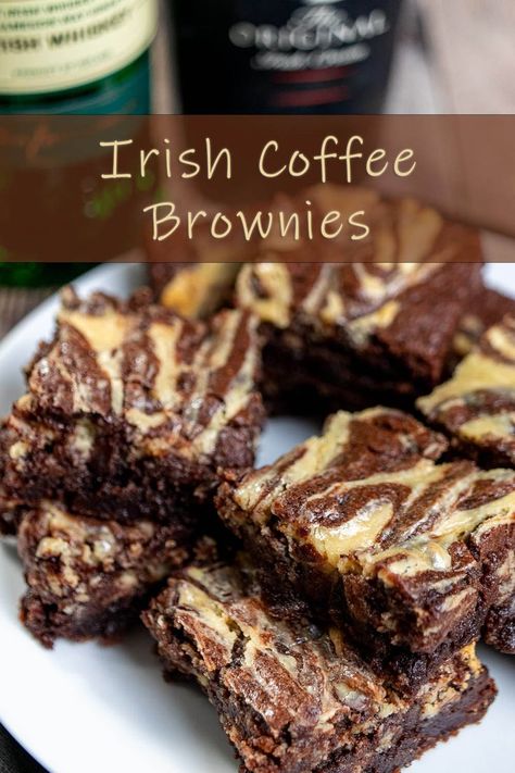 Irish coffee brownies with a Bailey's cream cheese swirl on a white plate Brown Sugar Espresso, Cocoa Powder Brownies, Coffee Brownies, Irish Dishes, Cook Out, How To Make Brownies, Coffee Lab, Jameson Irish Whiskey, Boozy Desserts