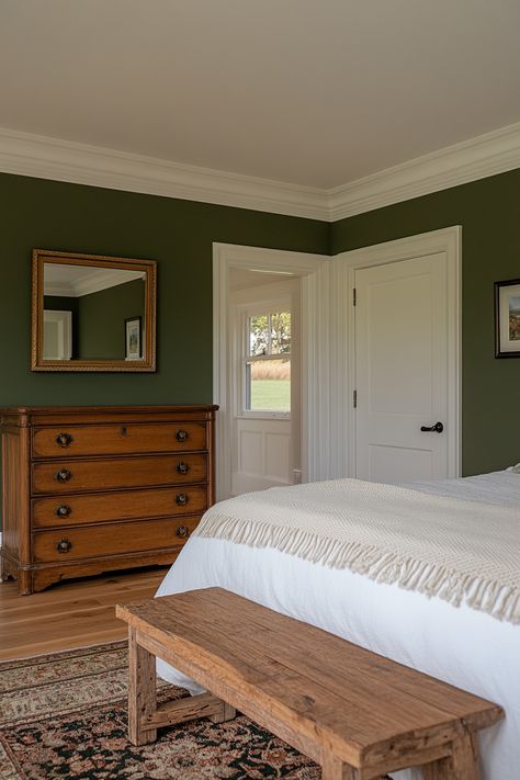 15 Tips for a Perfect Sage Green and Cream Bedroom Decor – Everyday Inspo Green Cottage Bedroom Ideas, Dark Green Master Bed, Green Primary Bedroom Ideas, Bedroom Paint Ideas Master Color, Green Color Drenched Bedroom, Cream Bed Frame Room Ideas, Green Painted Bedroom, Green Cottage Bedroom, White Green Bedroom