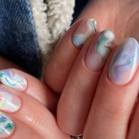 Charlotte Knight on Instagram: "Pastel marble nails 🤍✨ Using @biosculpturegelgb Evo Luka base and many evo/bio shades 🫢 Prep @officialnavyprofessional Handcare @jomalonelondon @officialbyredo @olverum Hands @johnlewis_alexcrofts #gelmanicure #luxurygelmanicure #marblenails #pastelnails #pastelnailart #swirlynails #springnails" Pastel Marble Nails, Marble With Gel Polish, Poly Gel Marble Nails, Marble Opal Nails, Bio Sculpture Gel Nails Colours, Blooming Gel Nail Art Marble, Pastel Nail Art, Marble Nail Art, Hand Care