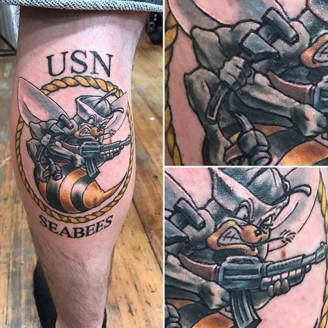 Seabee Tattoo, Navy Seal Tattoos, Us Navy Tattoos, Navy Tattoos, Seal Tattoo, Military Tattoo, Navy Seabees, Military Tattoos, Tattoo Sleeves