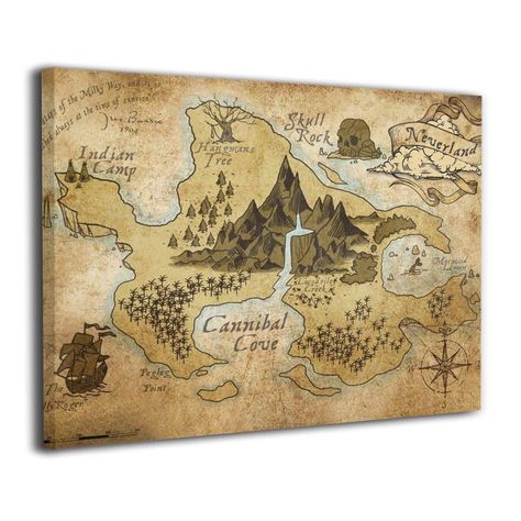 Amazon.com: LP ART Canvas Print Wall Art Peter Pan Map of Neverland Picture Painting for Kids Baby Bedroom Modern Home Decor Ready to Hang Stretched and Framed Artwork 16''x20'': Posters & Prints Peter Pan Map, Middle Earth Map, Patriotic Wall, Fantasy World Map, Kids Room Paint, Picture Painting, World Map Art, Map Canvas, Bedroom Modern