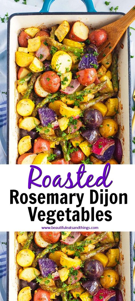 Dijon Roasted Vegetables, Potato Medley Recipe, Easy Roasted Vegetables, Roasted Vegetables Oven, Easter Dishes, Farmers Market Recipes, Roasted Vegetable Recipes, Roasted Root Vegetables, Root Veggies