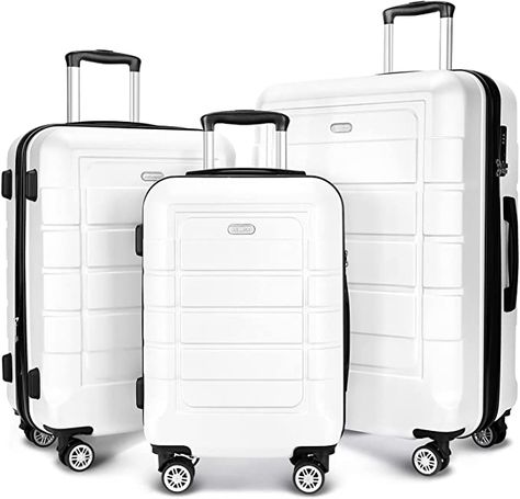 Amazon.com | SHOWKOO Luggage Sets Expandable PC+ABS Durable Suitcase Double Wheels TSA Lock White 3pcs | Luggage Sets Suitcase Sets, Best Suitcases, Samsonite Luggage, Hard Shell Luggage, Suitcase Travel, Suite Life, Best Luggage, Suitcase Set, Small Case