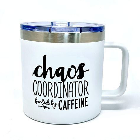 PRICES MAY VARY. Cute Chaos Coordinator Travel Mugs For Women Coworker, Boss, Mom: This classy and sarcastic, stainless steel coffee mug tumbler is sure to put a happy smile on your favorite boss babe's face! Has the funny boss saying: "Chaos Coordinator Fueled By Caffeine" screen printed in white print on the front. Chaos Coordinator Mug - Vacuum Insulated Stainless Steel Cool Mug Tumblers - Keeps Drinks Hot and Cold for Hours: This high quality vacuum insulated 14 oz coffee mug tumbler is perf Tumblers For Work, Best Boss Gifts, Best Boss Ever, Boss Gifts, Mom Mugs, Boss Mom, Stainless Steel Coffee Mugs, Best Boss, Chaos Coordinator