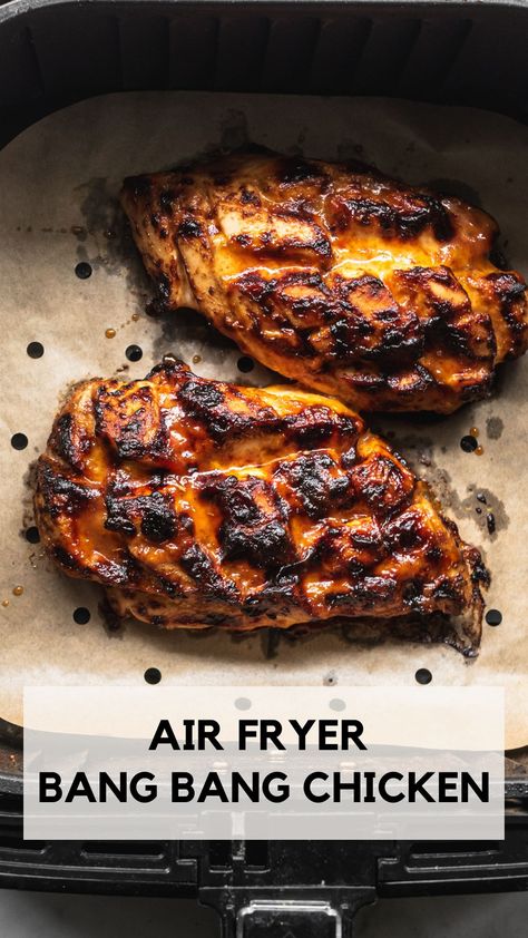 To avoid dry and tasteless chicken, make easy and delicious Air Fryer Bang Bang Chicken Breast. Pantry spices and sweet chili mayo locks in all the flavor and juices. Score the meat and cook in the Air Fryer for a juicy, tender, flavorful protein that tastes great with rice, noodles, or salad! Grill Chicken Air Fryer, Spicy Chicken Air Fryer Recipes, Bang Bang Chicken Air Fryer Recipes, Blackened Chicken Air Fryer, Air Fryer Chicken Marinade, Chicken Breast Air Fryer Recipes Healthy, Scored Chicken Breast Recipes, Grilled Chicken Air Fryer Recipes, Air Fryer Bang Bang Chicken