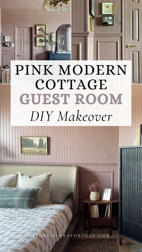 Cottage Chic Style I Modern Cottage Guest Room DIY Makeover: Revamp your bedroom with chic cottage vibes! Discover budget-friendly interior design ideas in this cozy and stylish home renovation project. Transform an old bedroom into a beautiful modern cottage guest room with inexpensive but trendy pink decor. Get inspired by DIY home renovations on a budget and elevate your bedroom style! Southern Cottage Decor, Cottage Guest Room, Cottage Vibes, Guest Bedroom Design, Farmhouse Living Room Furniture, Cottage Chic Decor, Bedroom Style, Chic Cottage, Modern Cottage