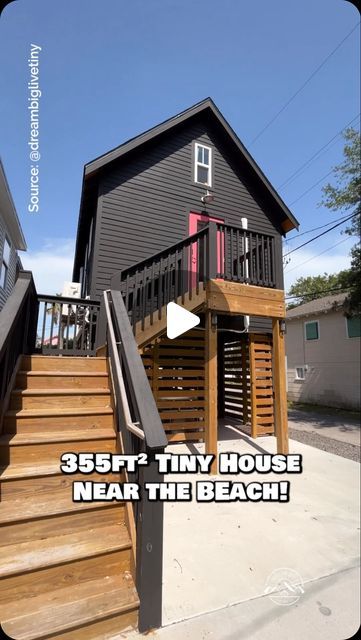 Alan | Dream Big Live Tiny Co. on Instagram: "NEW YouTube tour is live of this beautiful 355-sqft tiny house 2 blocks from from the beach! 🌴

Would you live in this tiny home? My favorite part is the outdoor living area underneath the home (end of video)!

Inside, this tiny house features an open floor plan with a living room, a kitchen with full-size appliances, a dining nook, a main-level bedroom with a small closet, a bathroom with a tile shower, a bonus loft bedroom, front & back porches, & an incredible outdoor living setup underneath with a movie projector & bartop for entertaining!

Comment SEAESTA & I’ll message you the full video tour!

#tinyhouse #tinyhome #tinyhomes #airbnb #galveston" Back Porches, Movie Projector, Home Video, Small Closet, Air B And B, Dining Nook, Bedroom Loft, Tiny Home, Tiny Living