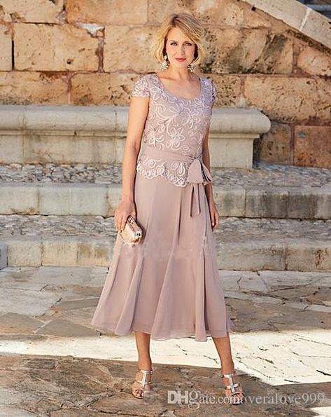 Gorgeous Dusty Rose Pink Mother Of The Bride Dresses Short Sleeves Jewel Tea Length Plus Size Groom Suits Gowns Weddings Wear Plus Size Mother Of The Bride Gowns Royal Blue Mother Of The Bride Dresses From Veralove999, $113.57| DHgate.Com Dress With Ribbon, Modest Evening Dress, Mother Of Bride Outfits, Mother Of Groom Dresses, Wedding Clothes, Mob Dresses, Bride Gowns, Mothers Dresses, Bride Clothes