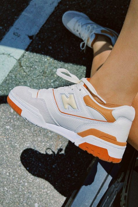 new balance, 550, Au lait, neutral, outfit, summer New Balance 550 Orange Outfit, New Balance 550 Au Lait, Shoe List, Clothing Rail, Dad Shoe, New Balance Outfit, Aged Cheese, Balance 550, Orange Outfit