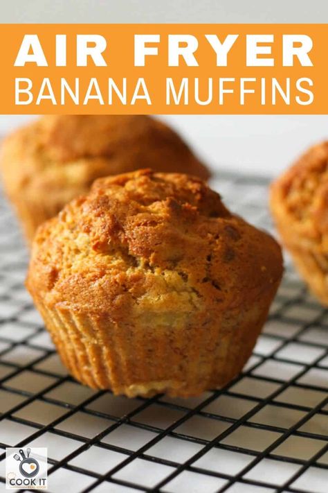 I love using my air fryer for baking in the summer!  These Air Fryer Banana Muffins are absolutely delicious and so easy to make.  One bowl, everyday ingredients and they are ready in just 20 minutes.  #airfryerrecipes #airfryermuffins #airfryerbananamuffins Air Fryer Banana, Mini Banana Muffins, Pumpkin Banana Muffins, Orange And Almond Cake, Banana Nut Muffins, Banana Muffin Recipe, Banana Bread Muffins, Pumpkin Banana, Air Fryer Dinner Recipes