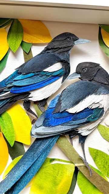 Sarah Suplina on Instagram: "Feeling positive vibes with 2 magpies and 9 lemons 🍋 #artprocess #paperart #birdart #positiveart #makers #elmersglue #maker #paperartist #artvideo #magpies #artstudio" 2 Magpies, Paper Craft Greeting Cards, Magpie Art, Paper Bird, Paper Craft Techniques, Origami Paper Art, Diy Projects For Beginners, Positive Art, Paper Birds