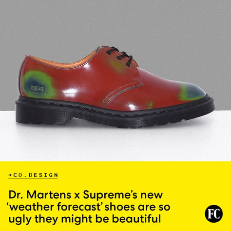 Would you rock these color-changing shoes? Dr. Martens is betting on it. ⁠The footwear company recently collaborated with Supreme to release a special edition of its 1461 3-Eye Oxfords with color-changing leather. Since each pair changes color based on how they’re worn, the companies noted that no two shoes will look alike. The 3-Eye Show is available now as part of Supreme’s Spring 2024 season.⁠ Read more on the color-changing footwear by Doc Martens x Supreme at the link Color Changing Shoes, Breaking In Shoes, Shoes Dr Martens, Starbucks Mugs, Weather Forecast, Be Beautiful, You Rock, Suede Sneakers, Brown Shoe