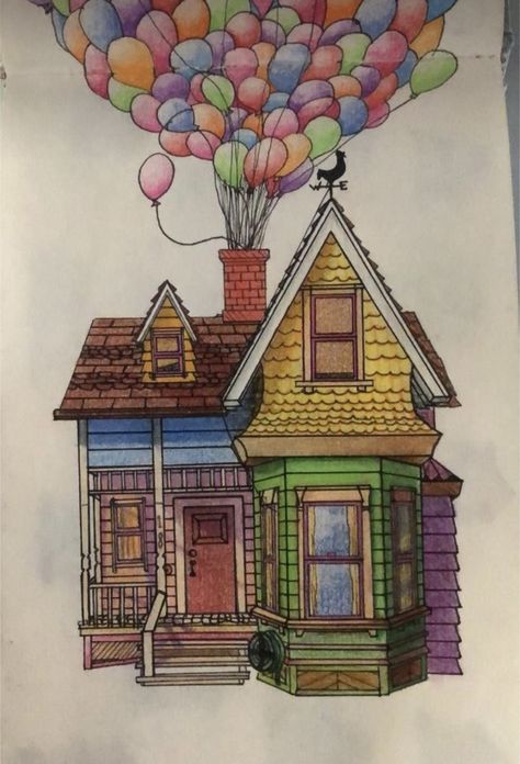 The Up House Drawing, The House From Up, Up House Watercolor, Up Movie Drawing House, Up Disney Drawing, Disney Up Drawing, Disney Up House Drawing, Up House Painting Disney, Up Drawings Pixar House