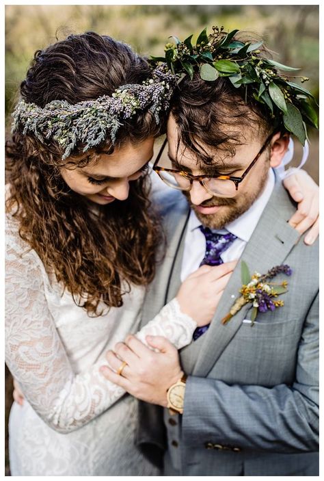 Groom Flower Crown, Bride And Groom Flower Crowns, Groom Wedding Crown, Bride Hacks, Silly Wedding, Wedding Flower Crowns, Nashville Elopement, Cottage Core Wedding, Love Celebration