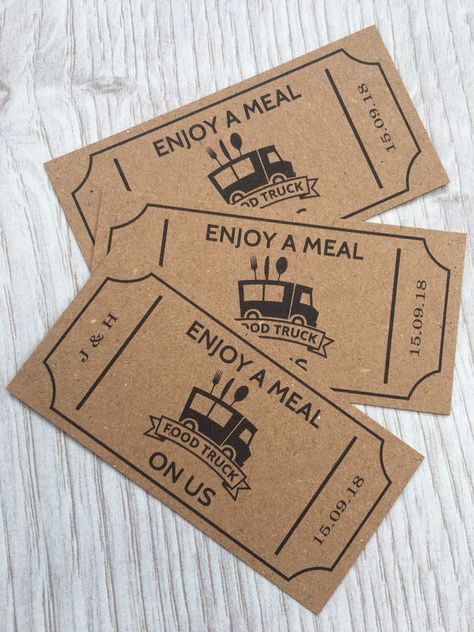 Excited to share this item from my #etsy shop: 50 Personalised Wedding Food Truck Tickets - Kraft Card - Coupons Wedding Meal Tokens Party Cards Custom Chic Sweet Sixteen Food Voucher Bar Wedding Food Truck, Food Truck Party, Food Vouchers, Catering Van, Food Truck Wedding, Food For Special Event, Wedding Cake Alternatives, Bday Gift, Kentucky Wedding