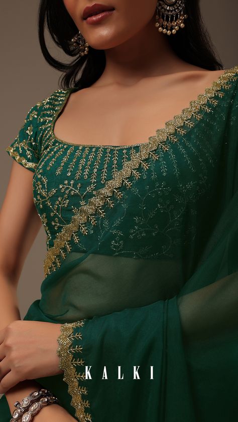 "Introducing our enchanting teal green plain organza saree, a celebration of simplicity and opulent detailing. 
This saree showcases a cutdana border that adds a touch of elegance. The unstitched blouse fabric features heavy cutdana work all over.
EVENT - Perfect for evening parties.
The saree comes with a matching unstitched blouse." Dark Blue Saree For Farewell, Farewell Outfits, Dark Blue Saree, Dark Blue Plain, Gorgeous Saree, Farewell Sarees, Cutdana Work, Bridal Sarees South Indian, Simple Saree Designs