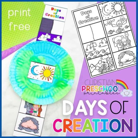 Looking for easy bible crafts you can make with just a few materials found at home? Try this creation craft for preschoolers that includes simple staple items like paper plates, markers, and paint! #christianpreschoolprintables #biblecrafts #daysofcreationcrafts #creationcraftsforpreschoolers #sundayschoolcrafts Creation Bible Crafts, Creation Bible Lessons, Christian Preschool Printables, Creation Activities, 7 Days Of Creation, Creation Bible, Easter Lessons, Christian Preschool, Preschool Mom