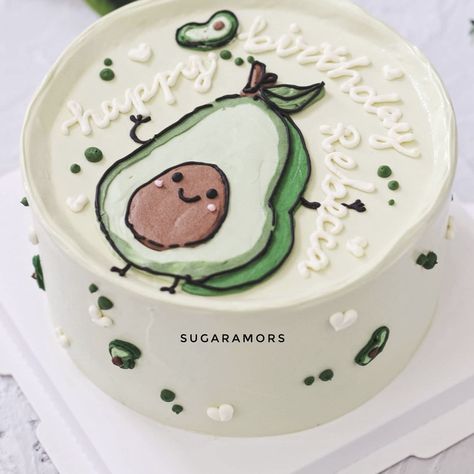 2d Comic Cake Design, Cute Avocado Birthday Cake, Avocado Cake Design, Avocado Cake, Cake Cafe, Funny Birthday Cakes, Mini Cakes Birthday, Cartoon Cake, Creative Birthday Cakes