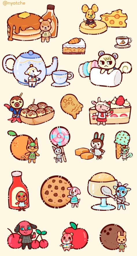 Animal Crossing Doodles, Animal Crossing Food, Print Journal, Animal Crossing Characters, Posca Art, Cute Laptop Wallpaper, Cute Pokemon Wallpaper, Little Doodles, Line Sticker