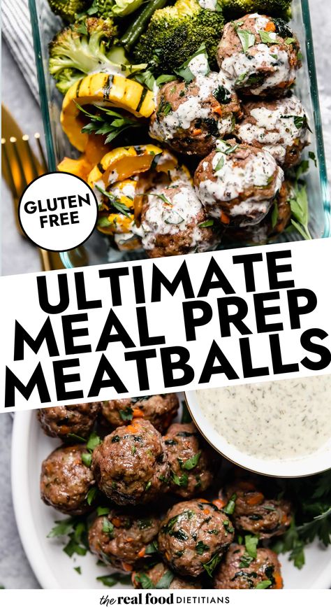 Add These Ultimate Meal Prep Meatballs To Your Weekend Meal Prep Menu. They’re An Easy Protein Option To Enjoy Throughout The Week Or You Can Freeze Them For Future Meals. Made with ground beef or ground turkey, mixed veggies, spinach and a little almond flour. Meals Made With Ground Beef, Meal Prep Meatballs, Meals You Can Freeze, Frozen Turkey Meatballs, Meal Prep Menu, Weekend Meal Prep, Dietitian Recipes, Entree Dishes, 2023 Recipes