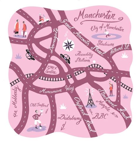 David Hitch - manchester map Manchester Map, Yellow House, Yellow Houses, City Illustration, House Art, Illustrated Map, Art Licensing, City Maps, Union Jack