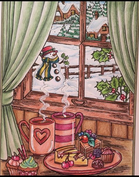 Christmas Scene Drawing, Christmas Shots, Creative Haven Coloring Books, Scene Drawing, Christmas Card Art, Pencil Painting, Charcoal Art, Christmas Drawing, Merry Christmas Card