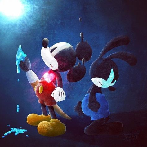 Disney Epic Mickey, Disney Canvas Paintings, Dark Iphone Backgrounds, Happy Tree Friends Flippy, Epic Mickey, Oswald The Lucky Rabbit, Mickey Mouse Art, Disney Print, Mickey Mouse Wallpaper