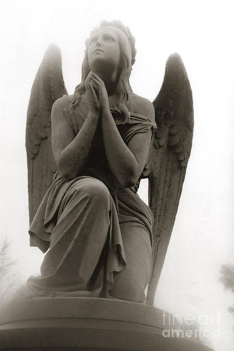 surreal-dreamy-angel-praying-looking-up-in-sky-kathy-fornal Cemetery Angels, Cemetery Statues, Praying Angel, Weeping Angel, I Believe In Angels, Angel Statue, Angel Sculpture, Old Cemeteries, Cemetery Art