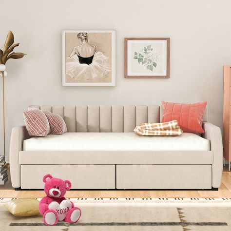 Nursery With Daybed, Daybed In Nursery, Storage Daybed, Daybed Upholstered, Wooden Daybed, Twin Daybed, Under Bed Drawers, Daybed With Storage, Upholstered Daybed