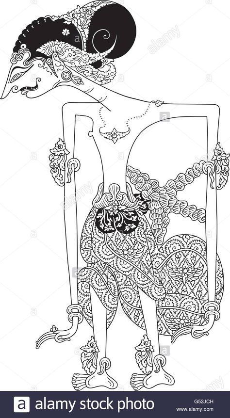 Wayang Kulit Drawing, Puppet Sketch, Drawing Template, Indonesian Art, Motif Batik, Puppet Show, Drawing Templates, Shadow Puppets, A Character