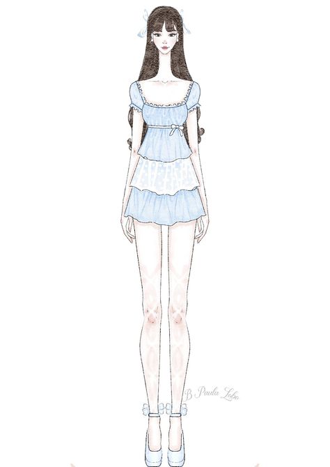 Coquette ilustration coquette fashion design coquette dress blue coquette dollette outfit Coquette Dress, Blue Coquette, Coquette Fashion, Sketches Dresses, Fashion Design Drawings, Fashion Design Sketches, How To Make Clothes, Beautiful Drawings, Girls Cartoon Art