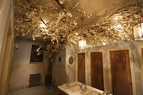 White Cherry Blossom Tree, Ladies Toilet, Artificial Cherry Blossom Tree, Tree Restaurant, Indoor Tree, White Cherry Blossom, Indoor Trees, Business Event, Tree Canopy