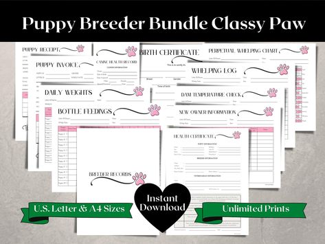 Excited to share this item from my #etsy shop: Puppy Breeder Bundle Classy Paw Pink | Whelping Records | Dog Breeder Bundle | Breeder Forms Puppy Breeding, Record Organizer, Dog Breeders, Puppy Paw, Puppy Paws, Dog Breeder, Birth Certificate, Bottle Feeding, Stay Organized