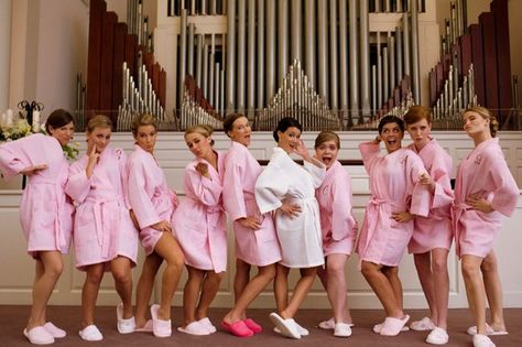 21 Wedding Photo Ideas for your Bridal Party | Confetti Daydreams - A shot of a large bridal party group on the wedding morning all dressed in their bridal party gifts is cheeky and all shades of pink fun! #Wedding #Photo #Pose #Bridal #Party Bridesmaids Photos, Bridesmaid Robes, Morning Wedding, Wedding Wishes, Wedding Pics, Here Comes The Bride, Trendy Wedding, Friend Wedding, Wedding Bells