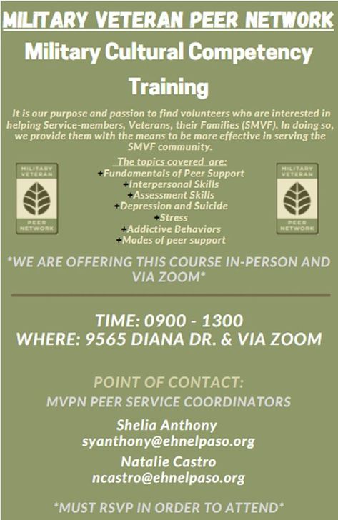 Military Cultural Competency Training - by Military Veterans Peer Network - El Paso Texas ⋆ Veteran Owned Businesses News - VOBeacon Famous Veterans, Veterans Discounts, Virtual Jobs, Contra Costa County, Remember Everyone Deployed, Security Training, Peer Support, Pr Agency, American Veterans