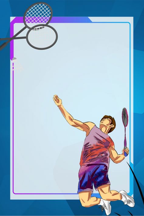 Young Guy Playing Badminton Background Badminton Cover Page, Badminton Posters Design Ideas, Badminton Background Design, Sports Border Design, Badminton Aesthetic Background, Playing Badminton Drawing, Badminton Background, Exercise Wallpaper, Badminton Wallpaper